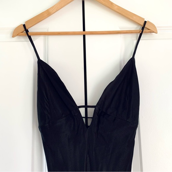 Meshki Slip Dress Cora Black Tie Back Slinky Cocktail Gown Long Bias Cut Size L - Picture 6 of 12